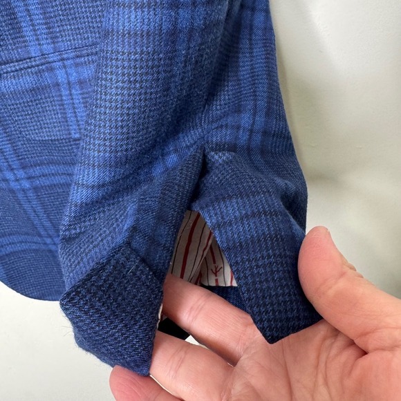Isaia Wool Blue Plaid Windowpane Blazer Size 48 (58EU) Unfinished Sleeves - Picture 6 of 15